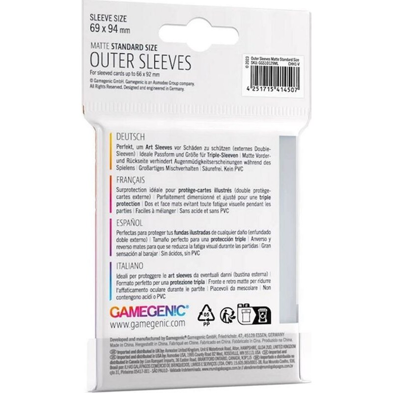 Gamegenic - Outer Sleeves Matte Standard Size (50 Sleeves) Gamegenic - Outer Sleeves Matte Standard Size (50 Sleeves) - Image 2